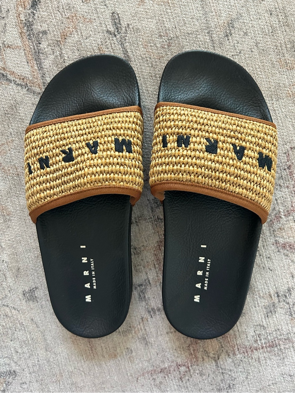 Marni Raffia Beige Embroidered Sandals - size 38